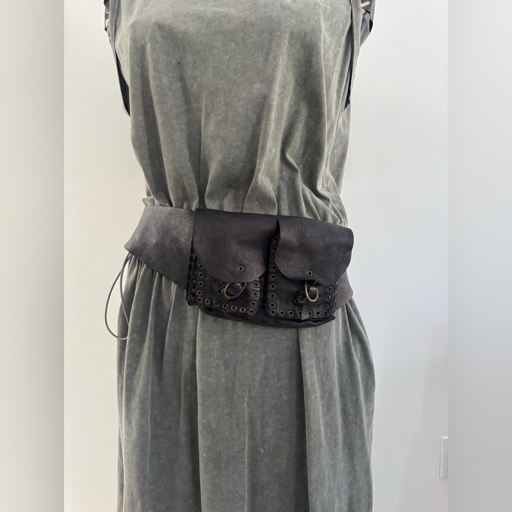 Black distressed leather belt/crossbody bag with adjustable strap UNISEX